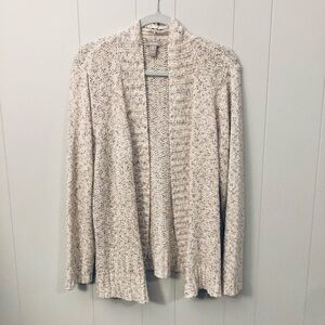 Chico’s Open Knit Cardigan Sweater Oatmeal Beige Mixed Yarns Neutral Layer Large